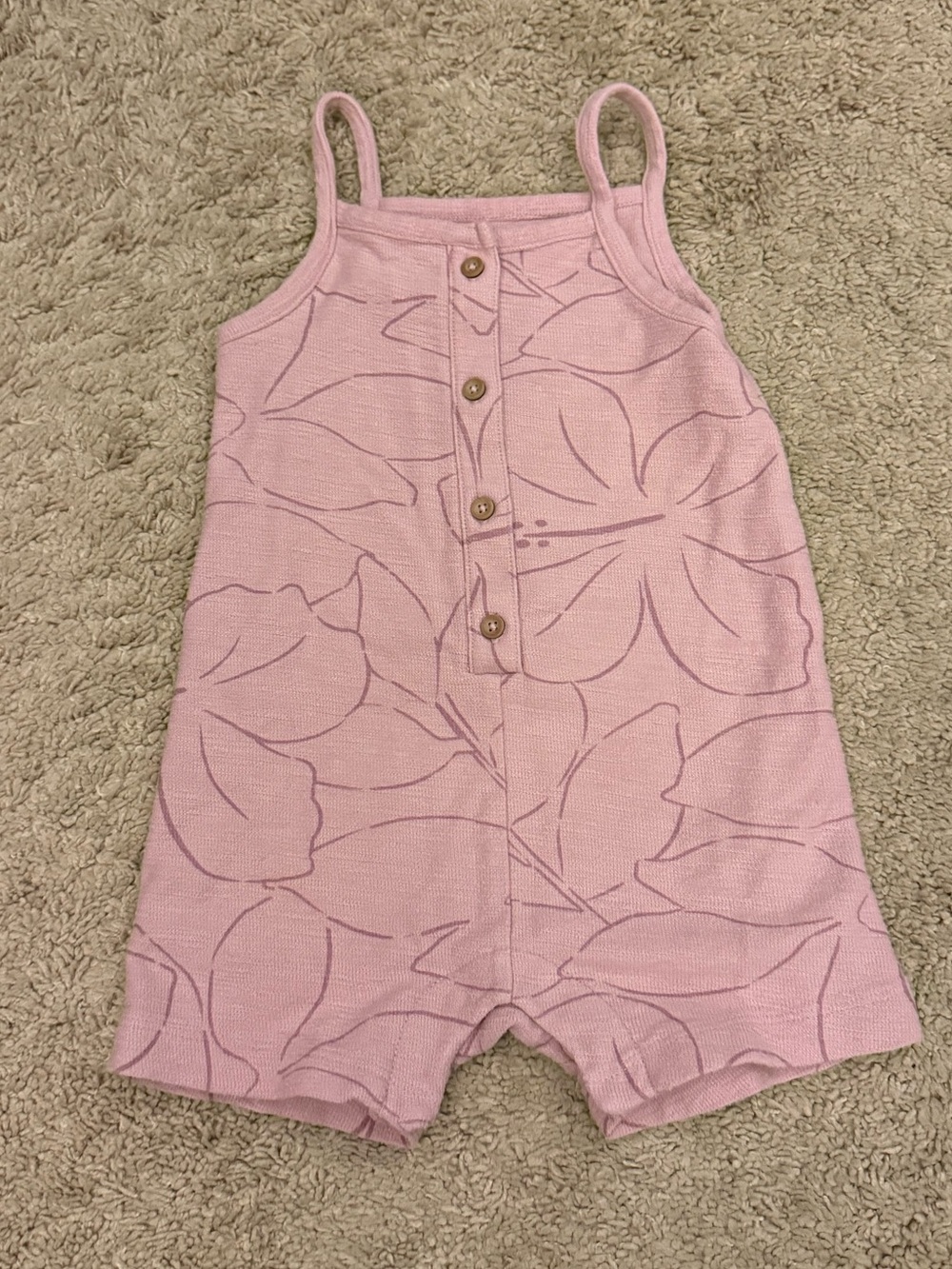 Girls Pink Knit Tank Romper with Button Front